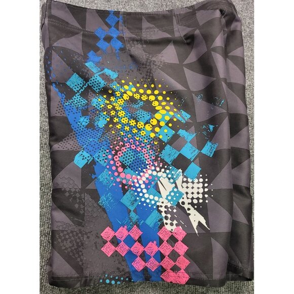 Op Ocean Pacific Board Shorts 34 Black Blue Pink Geometric Print 90s Vintage - Picture 3 of 11